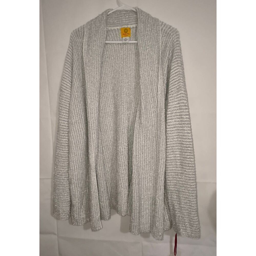 White Silver Metallic open front sweater cardigan Ruby Rd Woman Size 3X NWT MSRP
